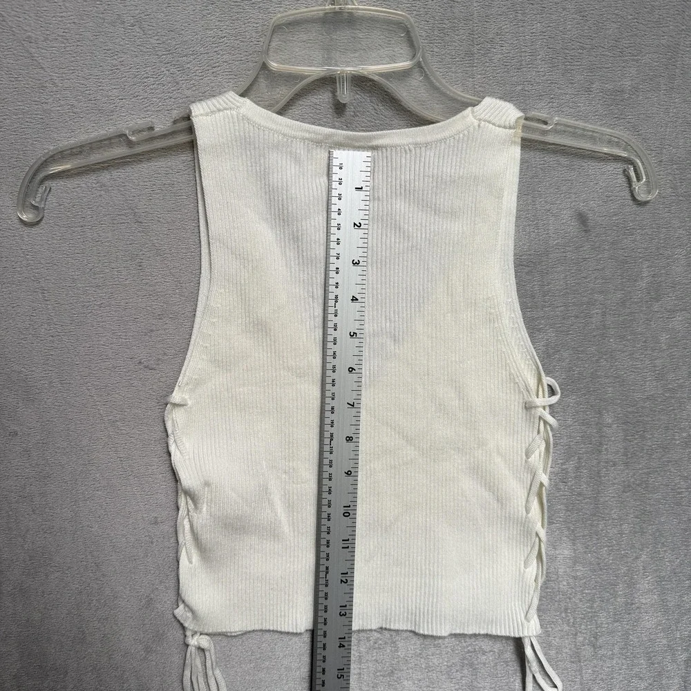 Dreamers By Debut Sweater Vest Womens Medium White‎ Ribbed Knit Lace Up Side